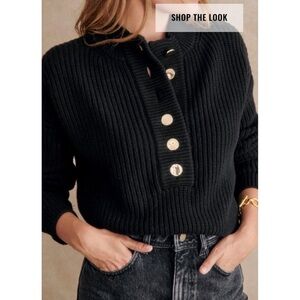 Sezane Black Ribbed Women's Cardigan